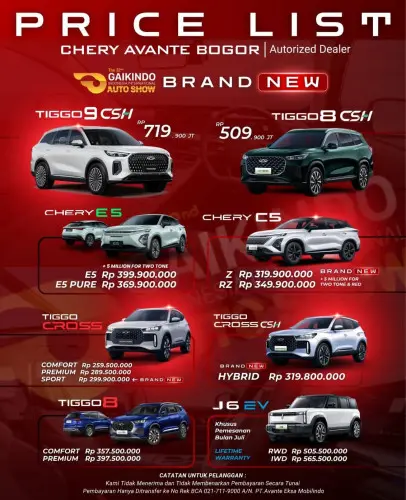 Pricelist Harga Chery kebonjeruk 2025